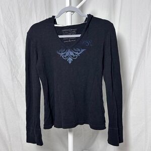 Green Apple Women's Lg V Neck Waffle Thermal Hoodie Shirt Graphic Organic Bamboo